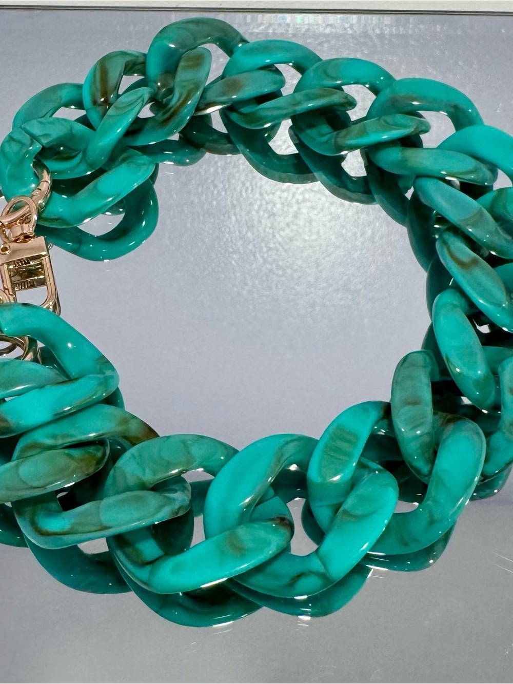 New  Acrylic Glossy Turquoise Western Chain Link - Gold Hardware